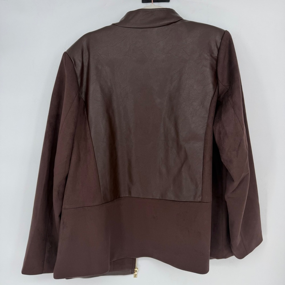 Belle Kim Gravel Womens 1X Brown Patchwork Faux Leather Suede Bomber Jacket QVC‎ - Picture 6 of 8